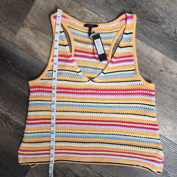 bobi BLACK Multicolored Striped Crochet Halter Top M Boho Grandmacore - Picture 9 of 9